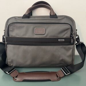 Tumi Gray and Brown Briefcase with Durable Design